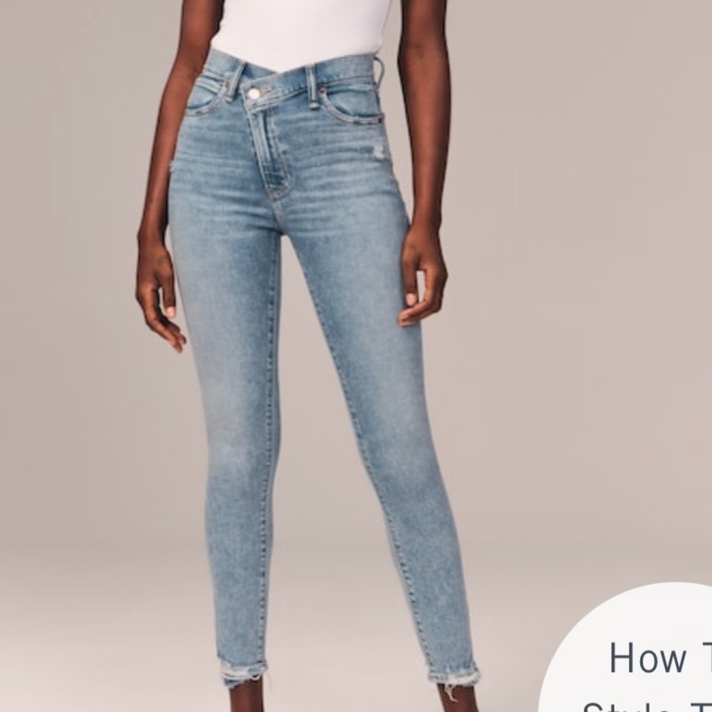 ISO Abercrombie High Rise Super Skinny ankle asymmetrical waist 24 00